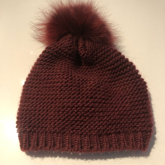 NWOT Kyi Kyi Toque Burgundy Real Fox Fur Pom Pom 50% Wool - Picture 2 of 5